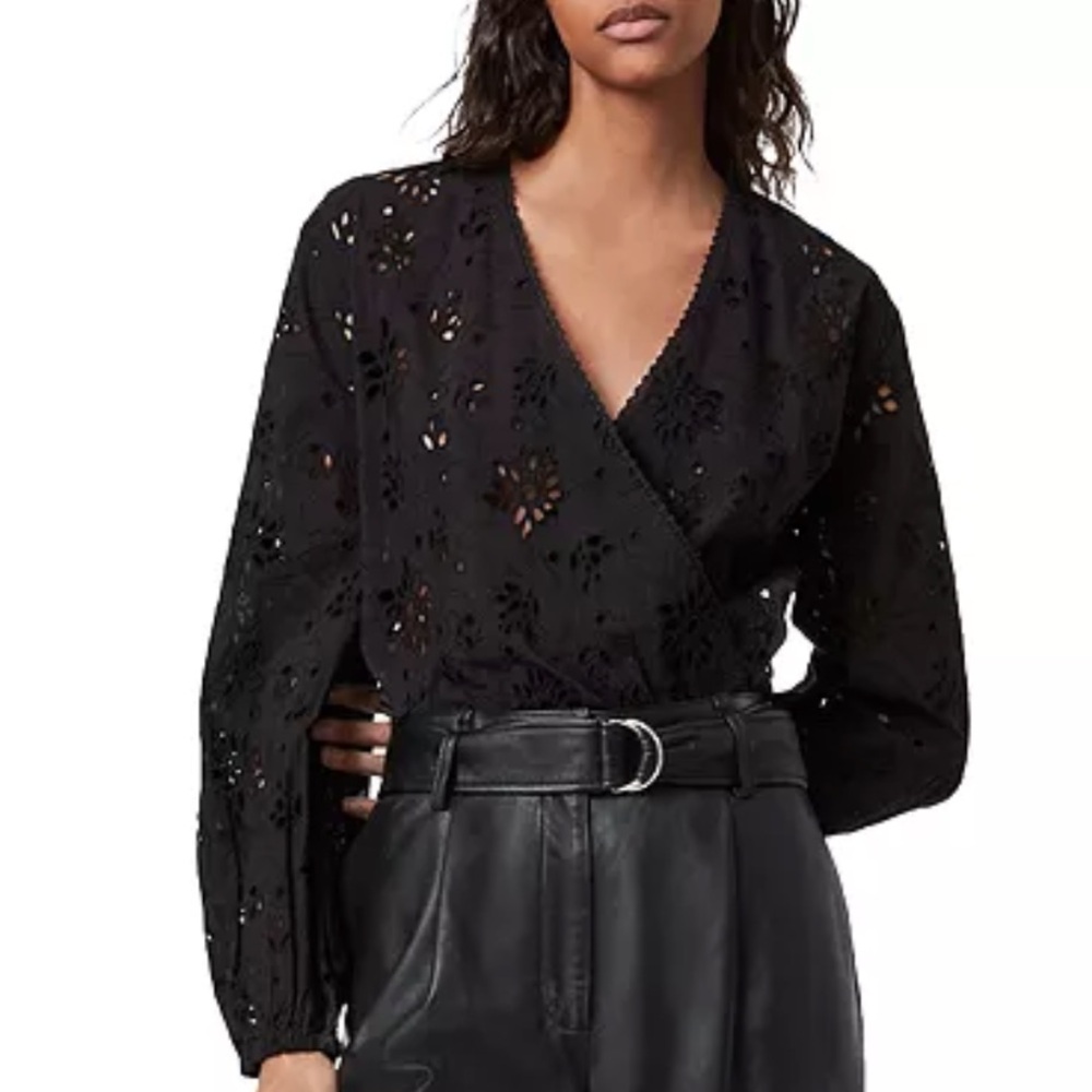 ALLSAINTS Amara Broderie Bodysuit In Black Size US 8 NWOT‎ - Picture 3 of 16